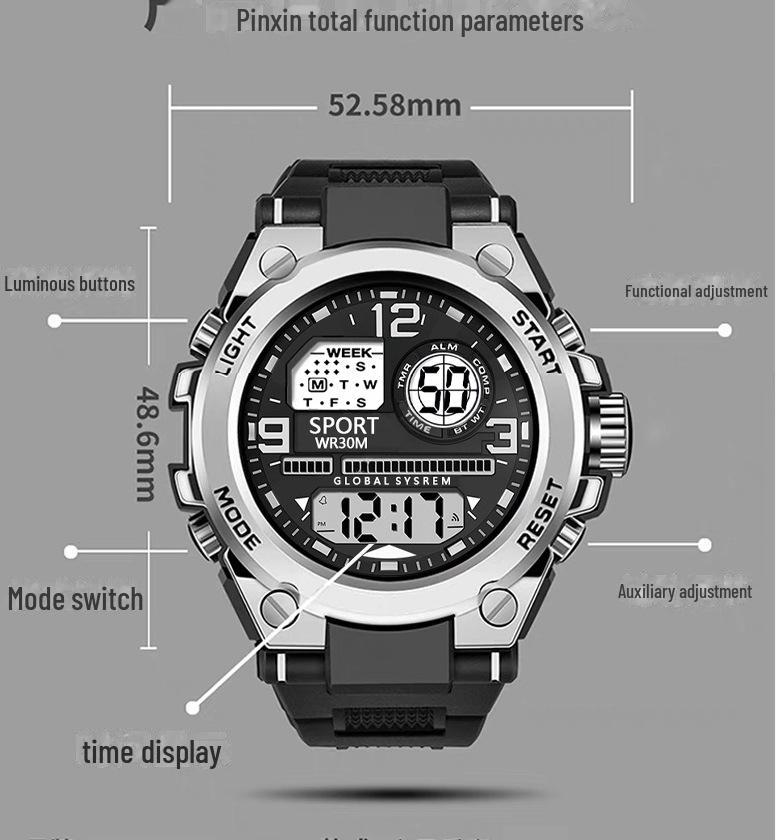 2024 Мужские и подростковые спортивные многофункциональные электронные часы