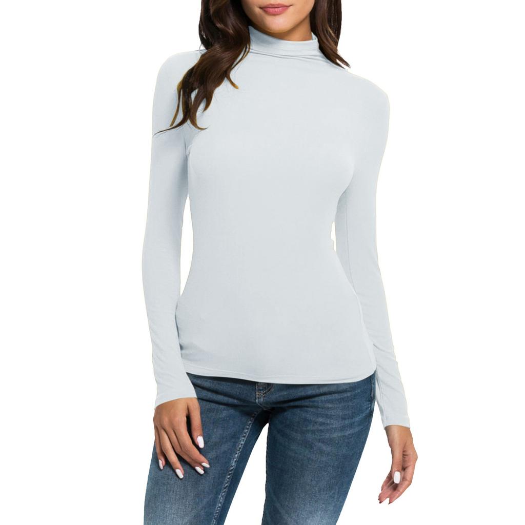 Women's Fashion Slim-Fit Stretch Base Layer Top Solid Colour Long-Sleeved Blouse