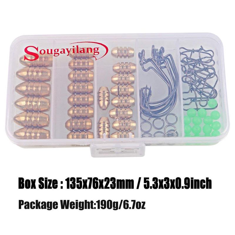 Набор рыболовных грузил с латунными грузилами, джиг-крючками, рыболовным поворотным кольцом, пластиковой коробкой