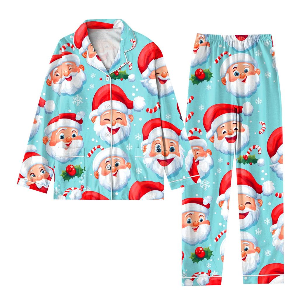 Детский рождественский костюм из 2 предметов с принтом, топ с длинными рукавами и застежкой на пуговицы, широкие брюки, комплект пижамы, домашний повседневный костюм