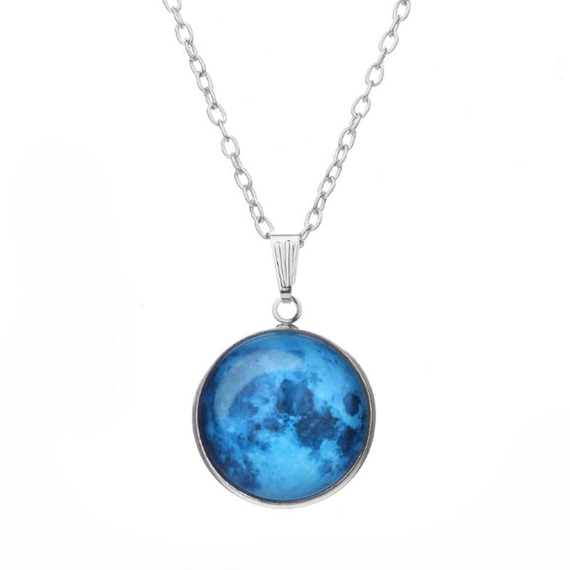 Серебряное бронзовое покрытие, модное стеклянное подарочное кабошон, подвеска в виде Луны, цепочка, светится в темноте, ожерелье с планетой галактики, новое звездное небо, унисекс, 1 шт., Вселенная