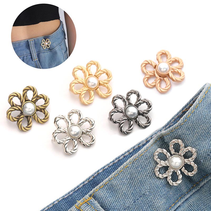 Затянуть талию пряжка сплав броши булавки клип жемчужный цветок регулируемая кнопка джинсы пуговицы съемные аксессуары для одежды