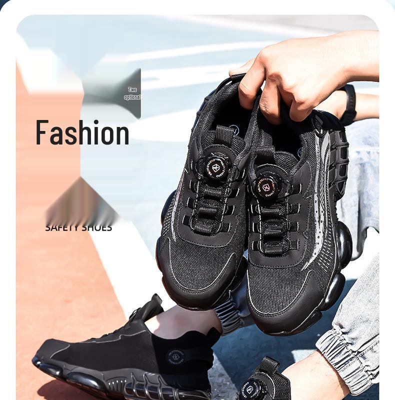 Lightweight Fly-Knit Safety Shoes with Rotating Button – Anti-Smash and Anti-Puncture Work Shoes for Construction
