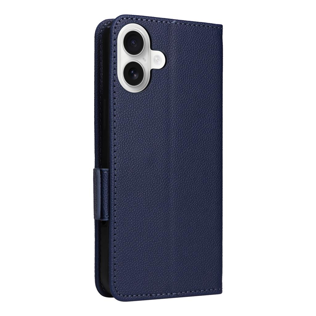For iPhone 16 Plus Case with Wrist Strap Litchi Texture PU Leather Wallet Phone Cover