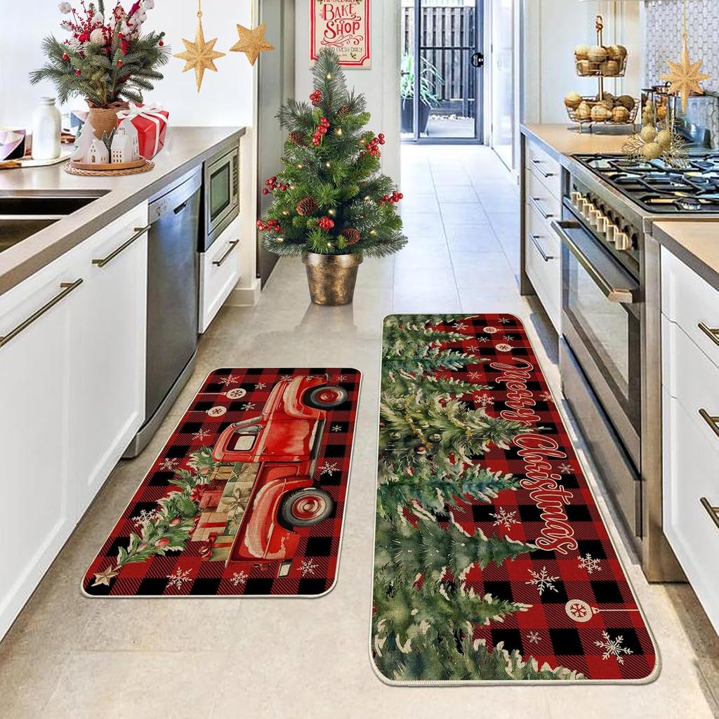 Vikama1/2Pcs Christmas Kitchen Floor Mat Home Decor Bedroom Living Room Balcony Strip Carpet Fun Indoor Outdoor Welcome Mat