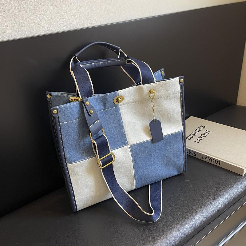 Contrasting Checkerboard Denim Small Square Bag 2025 Autumn New Handbag Premium Trend Shoulder Bag