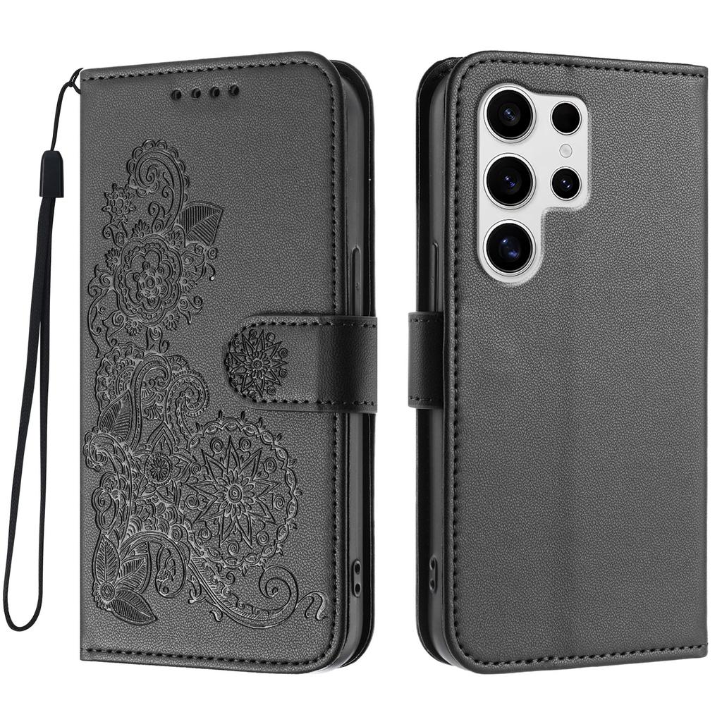 For Samsung Galaxy S25 Ultra Phone Cases Mandala Flower Leather Wallet Mobile Cover with Strap