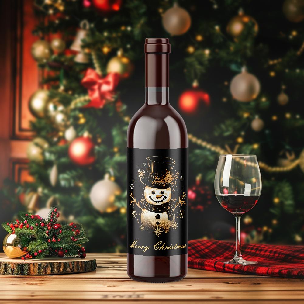 9pcs Christmas Decoration Wine Bottle Waterproof Stickers 5x3.93inch Christmas Wine Label, Christmas Party Decoration