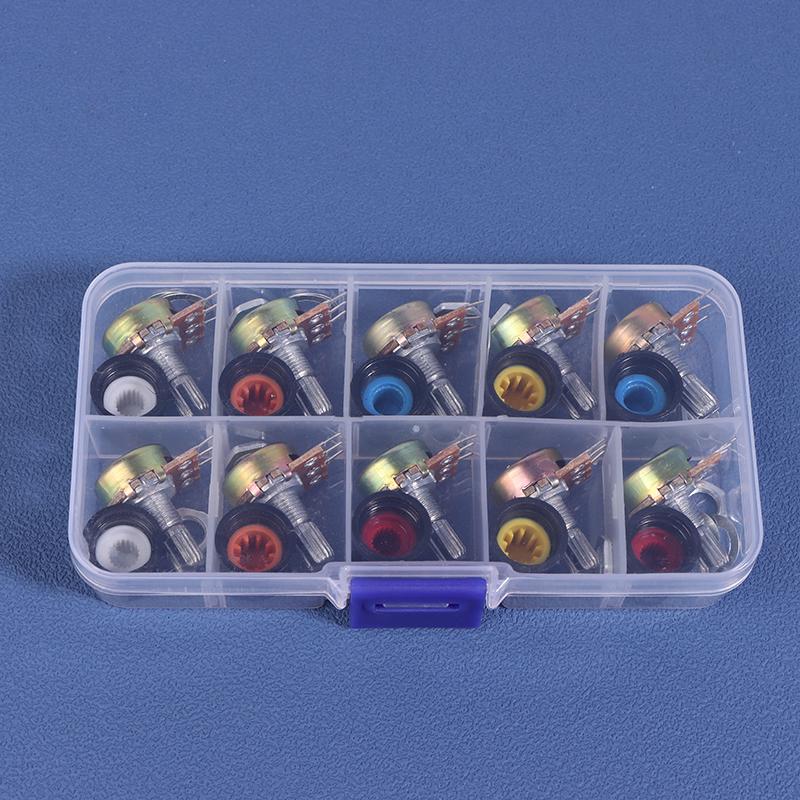 10 комплектов Wh148 рифленый вал 3 клеммы линейный конический поворотный потенциометр Ассортиментный комплект B1K 2K 5K 10K 20K 50K 100K 250K 500K 1M