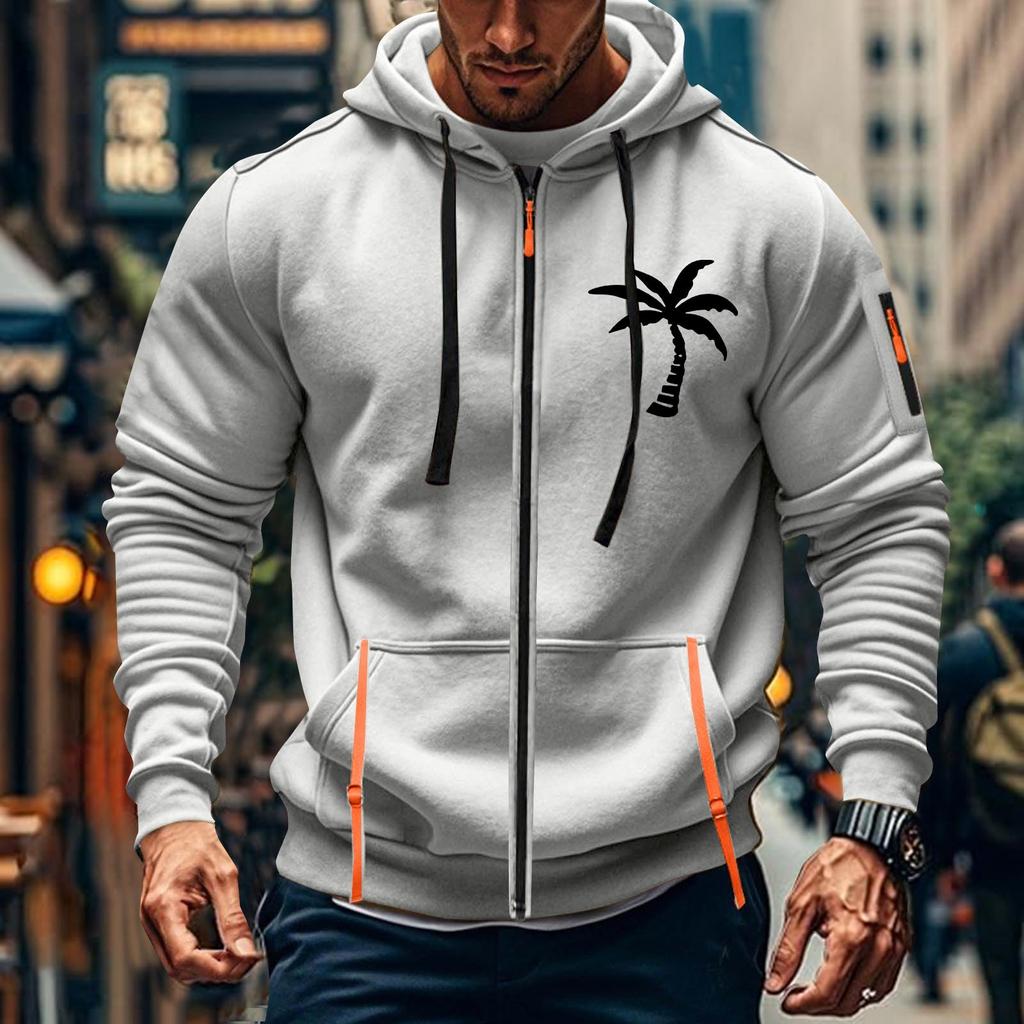 Мужская спортивная повседневная толстовка с капюшоном, кардиган с капюшоном на молнии, многокарманное пальто с капюшоном