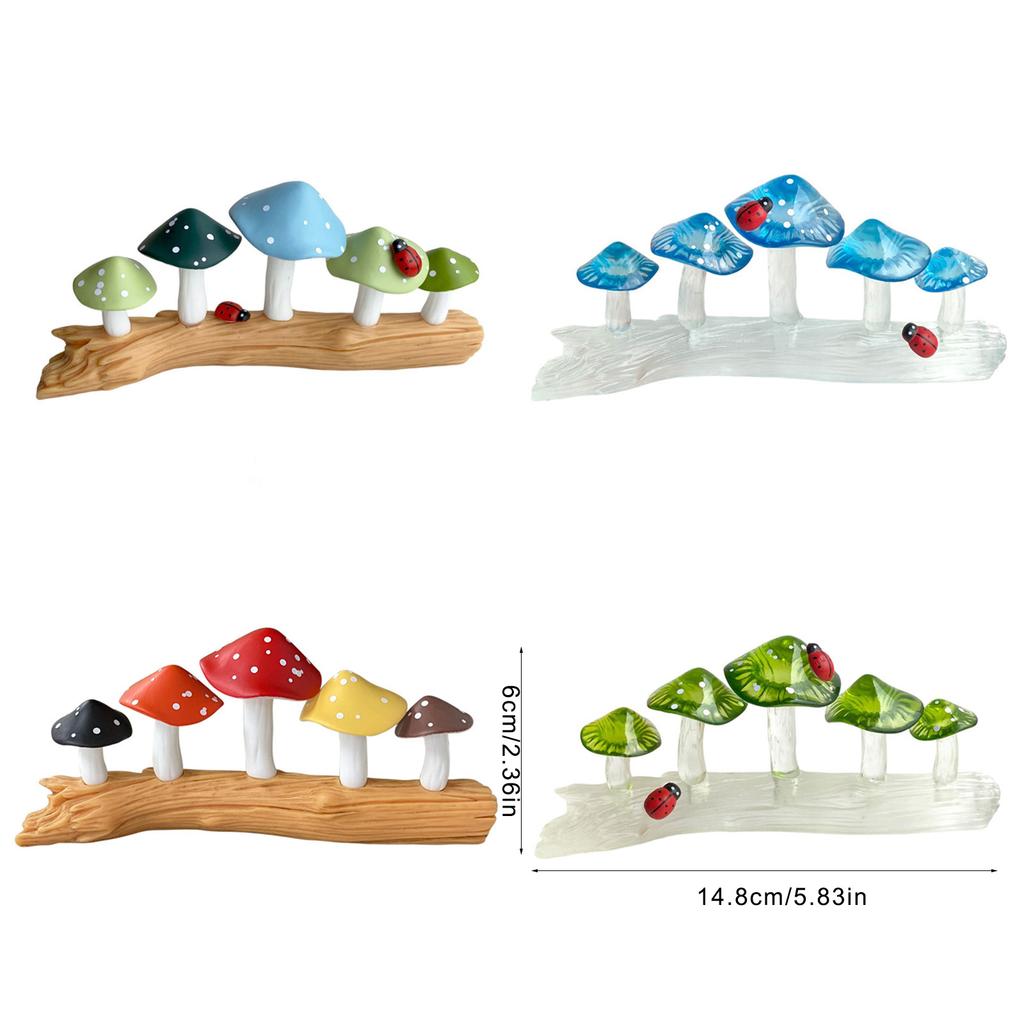 Colorful Mushrooms On Tree Stump Resins Miniature Figurine Collectible Ornament for Home Desktop and Landscape Decors