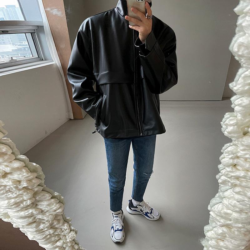 Кожаная мужская куртка осенне-зимняя мотоциклетная одежда свободная стойка воротник искусственная кожа куртка красивая корейская версия