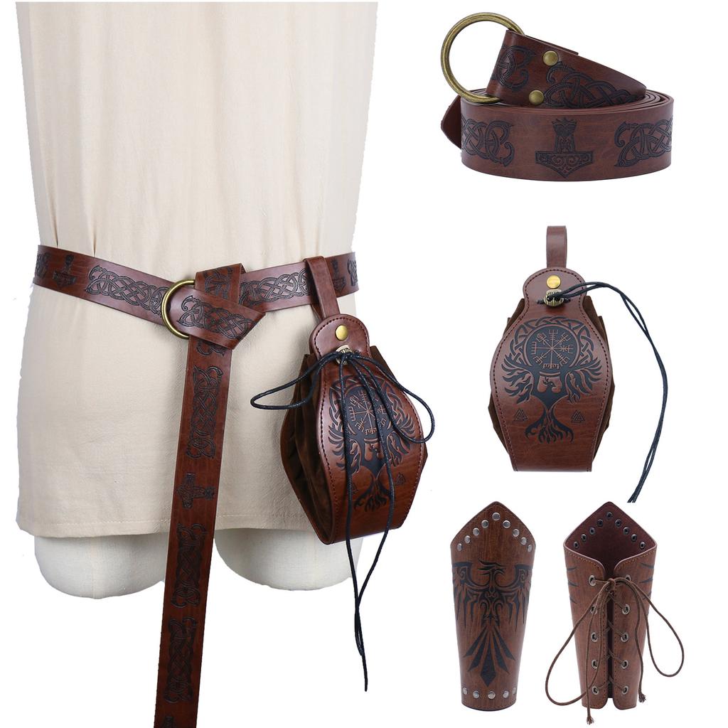 Medieval Knight Pu Belt Viking Vintage Bag Bag Halloween Cosplay Costume Dress Up Props