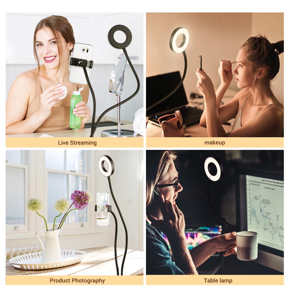 Подставка для веб-камеры. 3,5-дюймовый кольцевой светильник с мини-USB-клипсой. 3 режима освещения. Гибкая регулировка яркости.