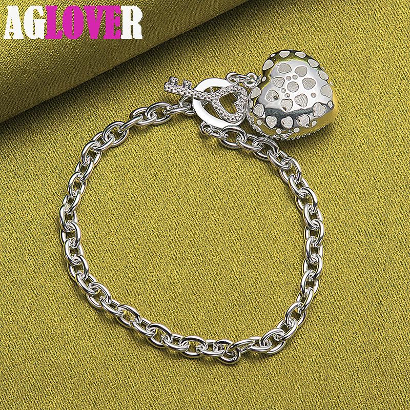 Ювелирные изделия из стерлингового серебра 925 пробы с цирконом AAA и браслетом в форме сердца