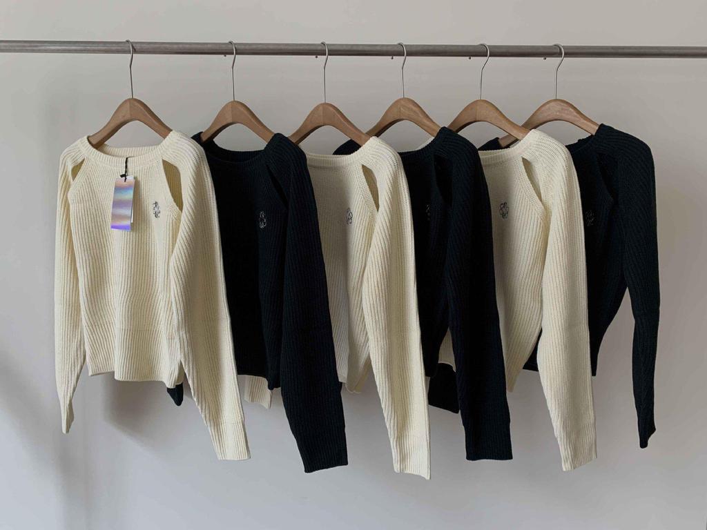 Black Off-Shoulder Embroidered Knit Sweater for Women - New Autumn 2023 Korean Style.