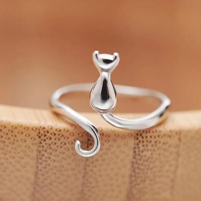 Кольцо с кошкой серебристого цвета для женщин, открывающееся, регулируемое по размеру, кольца с животными, простые, стильные, аксессуары для девушек, модные, универсальные украшения