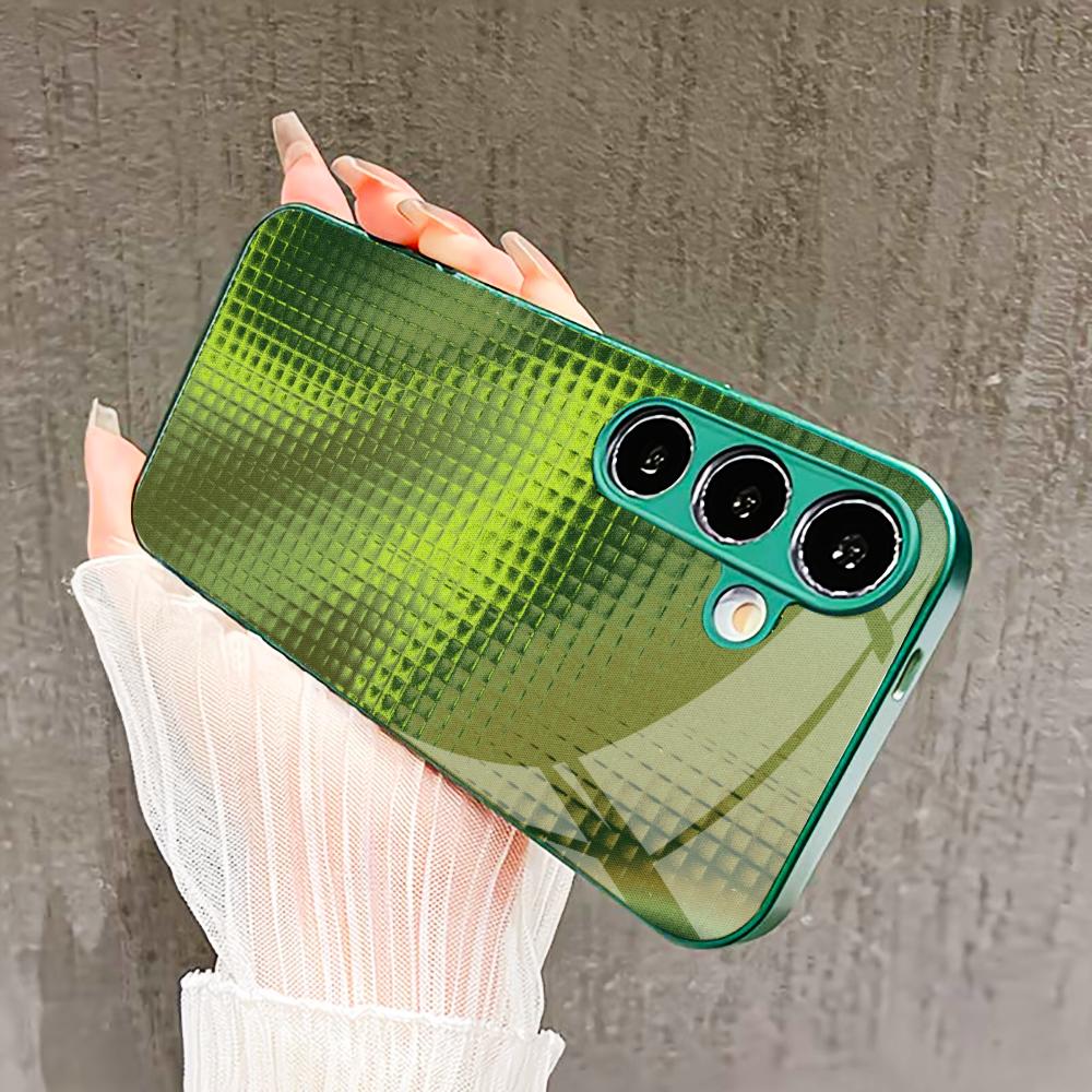 Кристальный чехол для телефона Samsung Galaxy S26 S25 S24 S23 S22 S21 FE Ultra Plus с решетчатой структурой, встроенное зеленое стекло, Изысканный