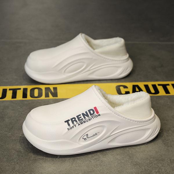 2024 Новые мужские водонепроницаемые хлопковые тапочки на каблуке — нескользящие, устойчивые к фекалиям, идеально подходят для использования в помещении и на улице осенью и зимой.