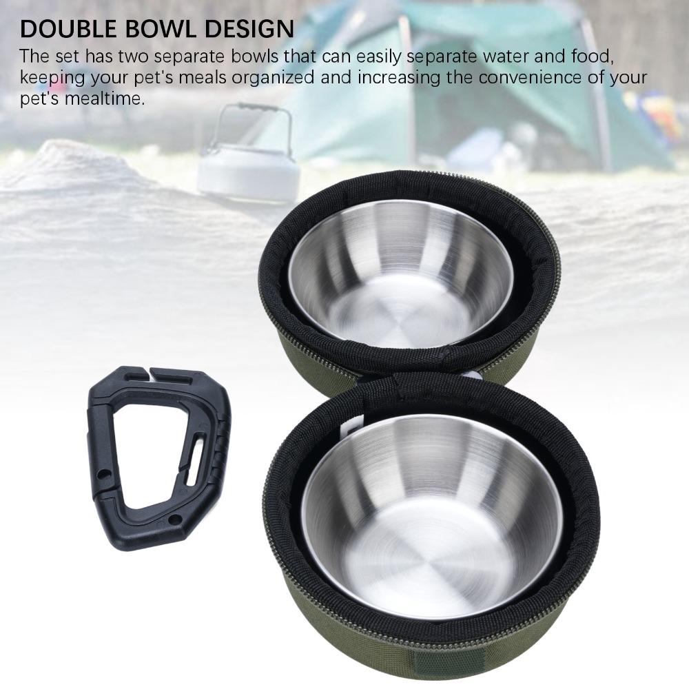 Stainless Steel Portable PET Bowl Set Green and Khaki Travel PET Feeder PET Feeding