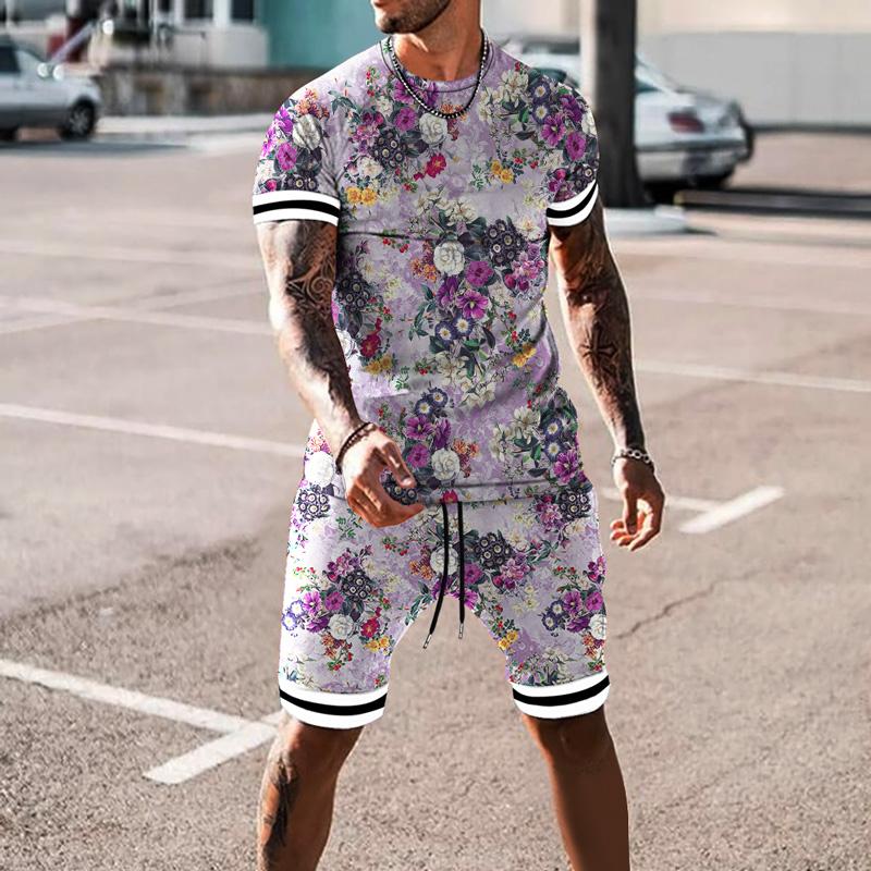 Мужские короткие наряды с 3D принтом, спортивный спортивный костюм, комплект из 2 предметов для мужчин, летняя комплектация, мужские тканевые мужские футболки с короткими рукавами, комплект шорт
