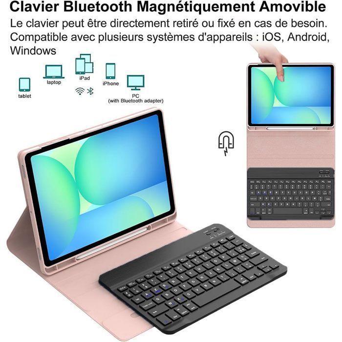 Coque Clavier pour Samsung Galaxy Tab A9 / A11 - Cuir PU Rose avec Clavier + Souris Sans Fil + Stylet