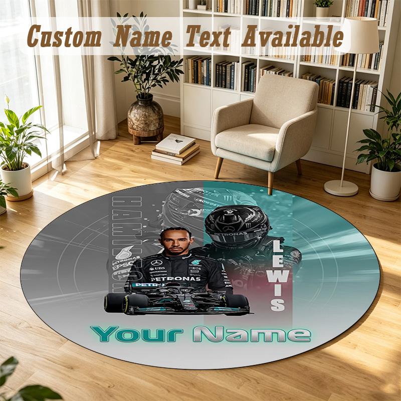 Round Rug Custom NameLewis Hamilton l Pattern Non Slip Carpet Home Floor Decor