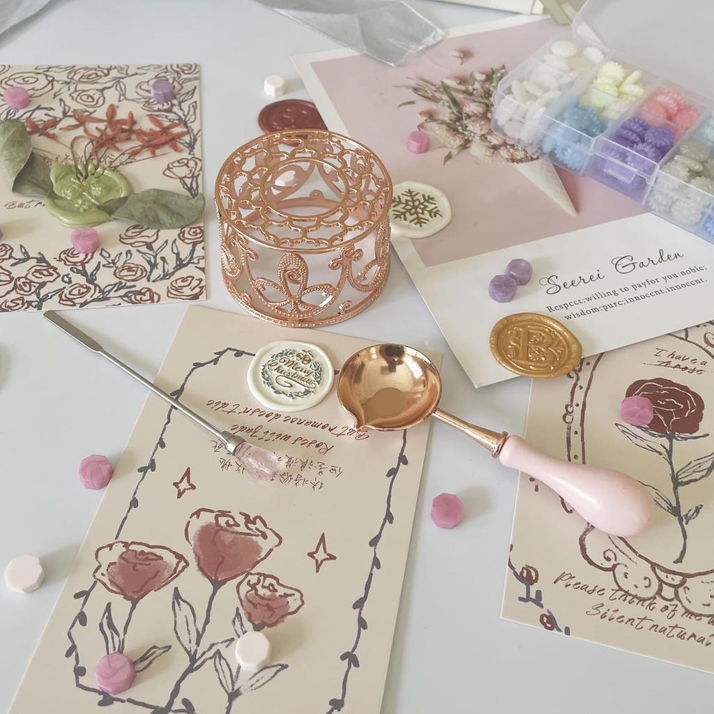 3pcs/set Metal Wax Seal Warmer Set, Included Rose Gold Bird's Nest Stove with Spoon and Stirring Stick, for Wedding Wax Envelope