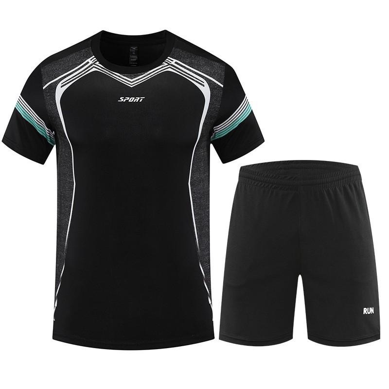 Mens Lightweight Quick-Dry Sport Set Short Sleeve T-Shirt Shorts Athletic Wear Breathable Gym Training Outfit