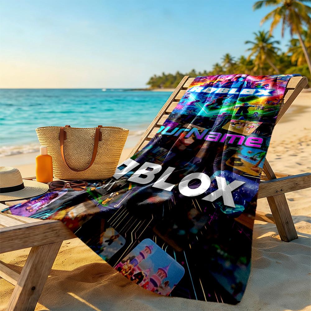 Roblox Personalized Text Beach Towel Quick-Dry Soft Microfiber Perfect for Traveling Yoga Camping and Swimming