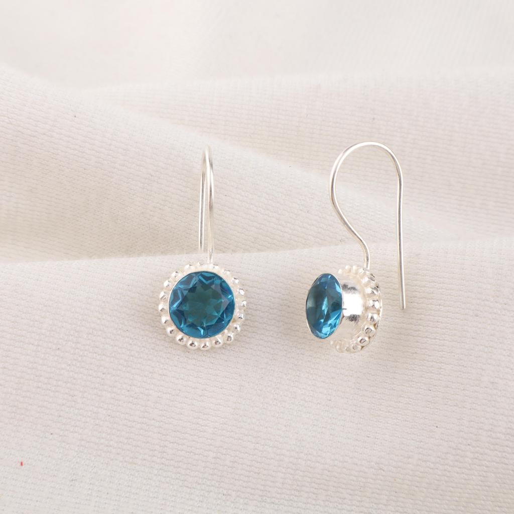 Серьги с голубым топазом Swiss Blue Topaz Gemstone Earring, 925 Solid Sterling Silver Earrings Jewelry Handmade Earrings, Silver Jewelry For Gift