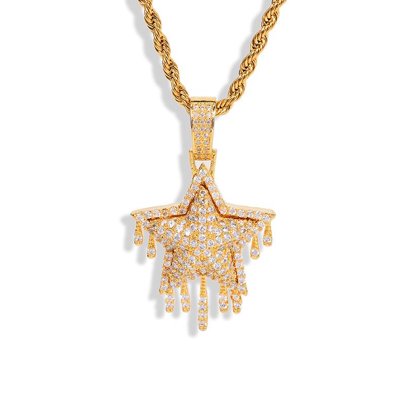 Hip Hop Fashion Jewelry Water Drop Star Ice Out Zircon Diamond-studded Quantum Pendant Trendy Rapper Pendant Necklace