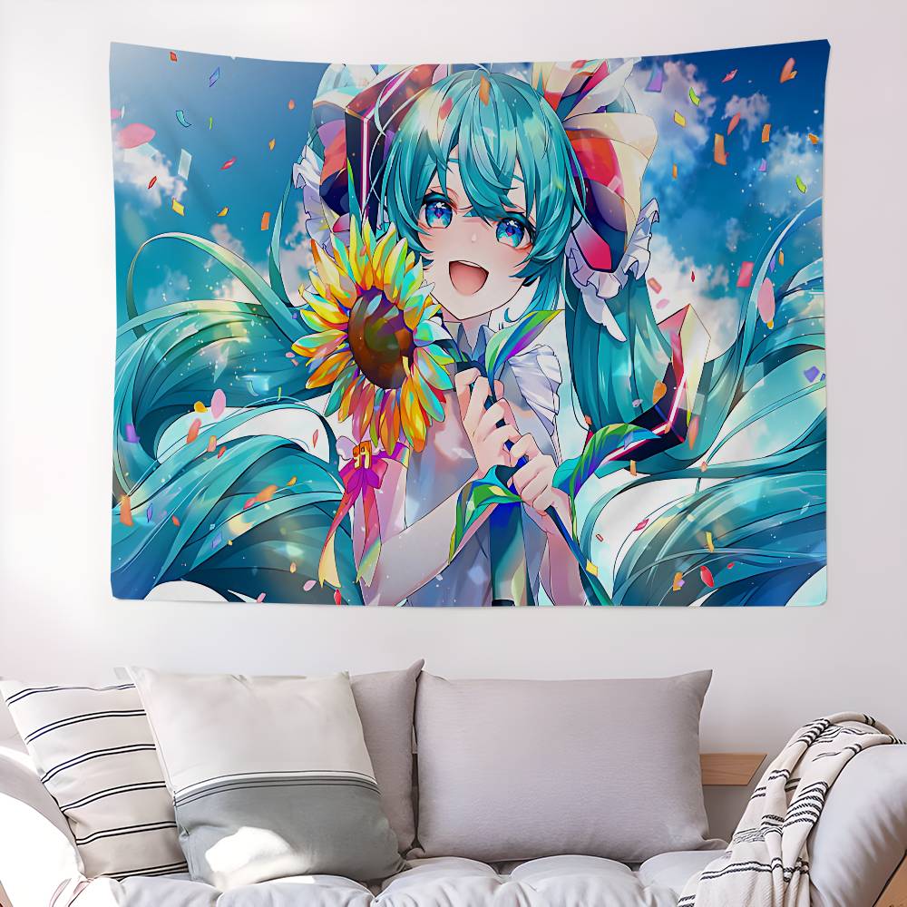 Popular Kawaii H-Hatsune Singer M-Miku Cute Printed Large Wall Tapestry Hanging Tarot Hippie Wall Rugs Dorm Art Home Decor