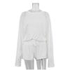 Summer See Through Shorts Sets 2 Pieces for Women O Neck Long Sleeves Jumper Female Suits 2025 Casual Loose Lady Beach Outfits