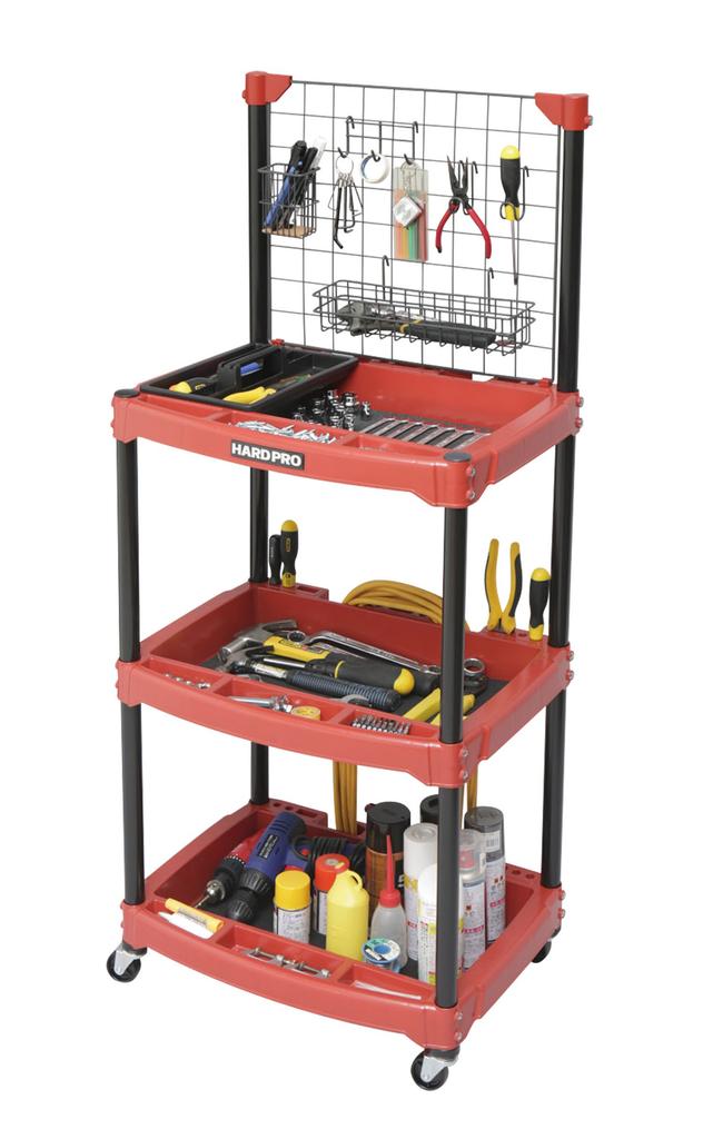 Iris Ohyama Tool Wagon Hard with Mesh Panel Red HDW-3M