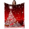 VIKAMA Christmas Throw Blanket Star Tree Red Ribbon Shimmer Soft Plush Fleece Couch Sofa Blanket Cozy Warm Holiday Decor