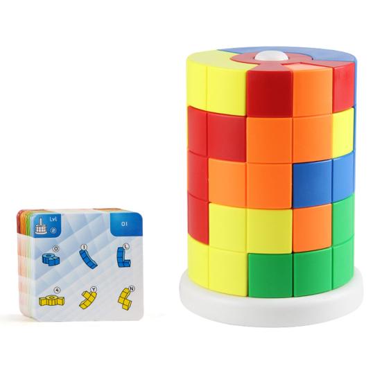 1 набор детских строительных блоков «Башня» с 40 карточками с заданиями, сделай сам, цилиндрическая башня, игра для укладки, для малышей, мальчиков и девочек, развивающая игрушка-головоломка из блоков