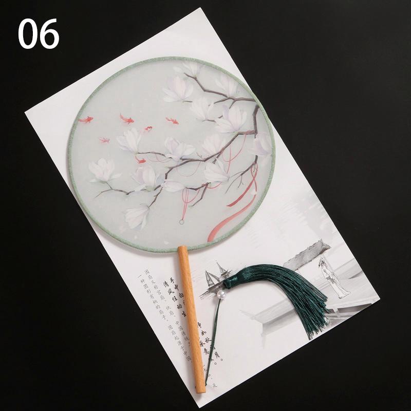 1шт классические печатные кисточки с длинной ручкой круглые веера круглый свадебный веер