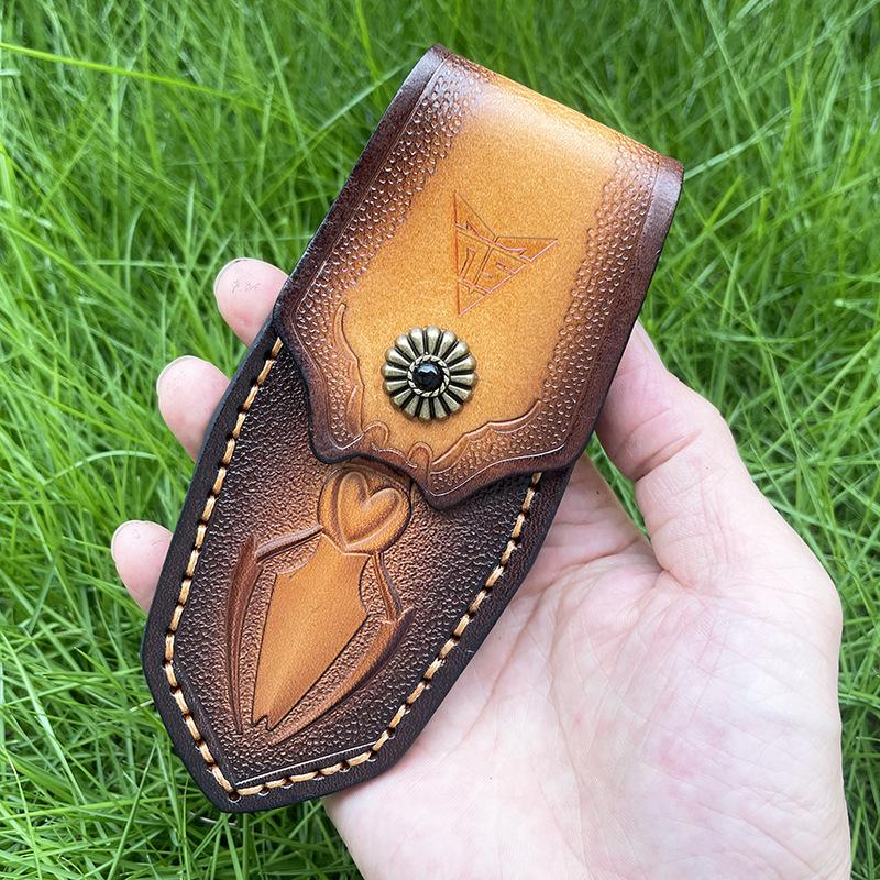 Держатель складного ножа, тисненые ножны из коровьей кожи, чехол для карманного ножа, чехол из расщепленной кожи, кобура для походного ножа, чехол для военного ножа с пряжкой на ремень