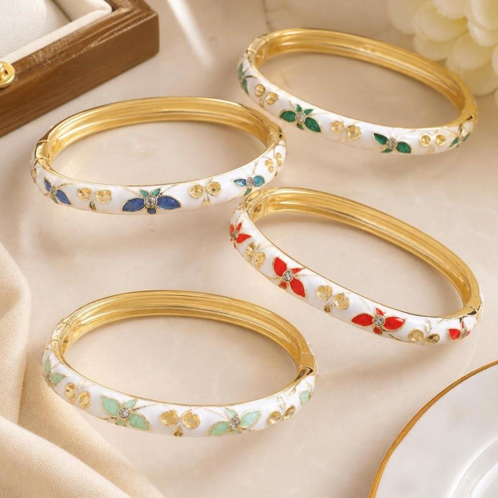 Chinese Style Enamel Flower Bangle Colorful Enamel Vintage Cloisonne Bangle Bride