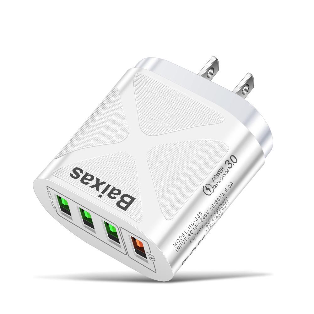 Многопортовое USB-зарядное устройство с быстрой зарядкой QC3.0, 4 порта, 5 В/9 В/12 В, Совместимо со стандартами ЕС/США/Великобритании/Австралии