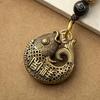 1pc Hand-braided Rope Pure Brass Metal Auspicious Goldfish Retro Pendant Car Keychain Hollow Design Pendant Creative Gift For Men