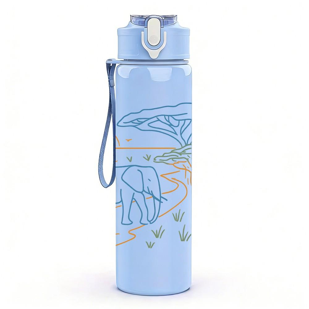 1PC Line Art Wild Animal Set 750ml Color Plastic Sports Water Bottle Leakproof Flip Straw Lid Suitable for Sports Office Home Use