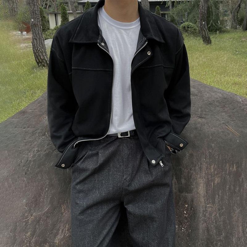 Short Lapel Jacket for Men Spring Loose Retro Coat Korean Style Trendy Simple Top