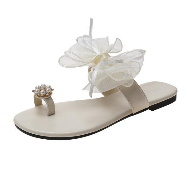 Обувь Женские тапочки Повседневные шлепанцы с узлом-бабочкой Пантофле с бусинами Низкие мягкие роскошные летние базовые тканевые шлепанцы на плоской подошве H