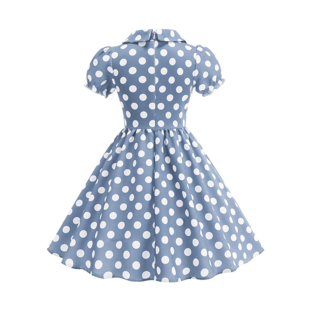 Fashion Children's Short-sleeved Polka Dot Dress With Baby Collar