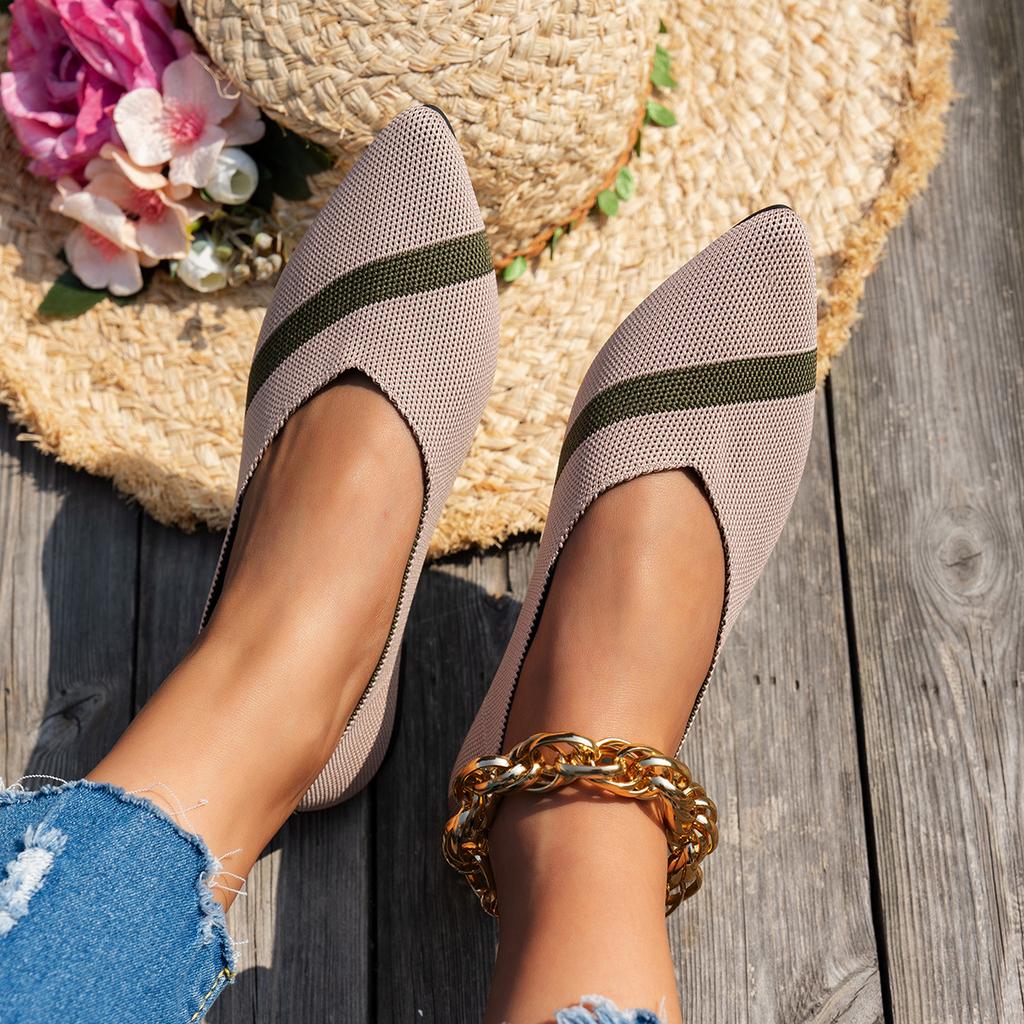 Женские вязаные туфли, большие размеры 36-43, туфли на плоской подошве с острым носком