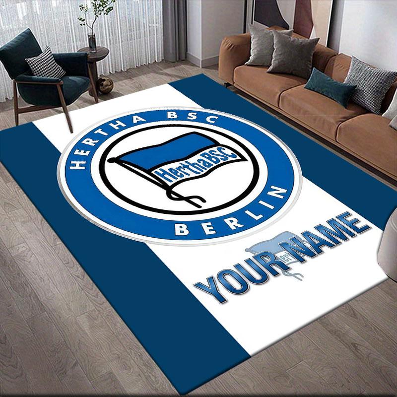 Custom Name,Hertha BSC Home Sofa Decoration for Living Room & Bedroom, Non‑Slip Play Flannel Floor Mat for Game Room