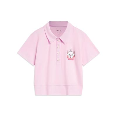 Li Ning Disney Collaboration Series Marie Cat Cartoon Print Slim Fit Short Sleeve Polo Shirt Women Polo Shirts Cherry-Blossom-Pink APLT182-2