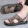 Мужские Сандалии Кожаные Летние Шлепанцы 2023 Новый Модный Тренд Первый Слой Коровьей Кожи Мужская Повседневная Нескользящая Пляжная Обувь